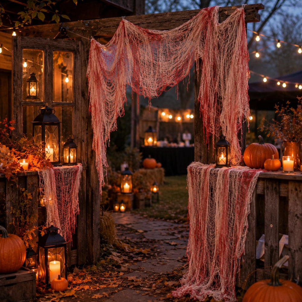 Blutroter zerrissener Halloween-Dekostoff, 190 × 76 cm